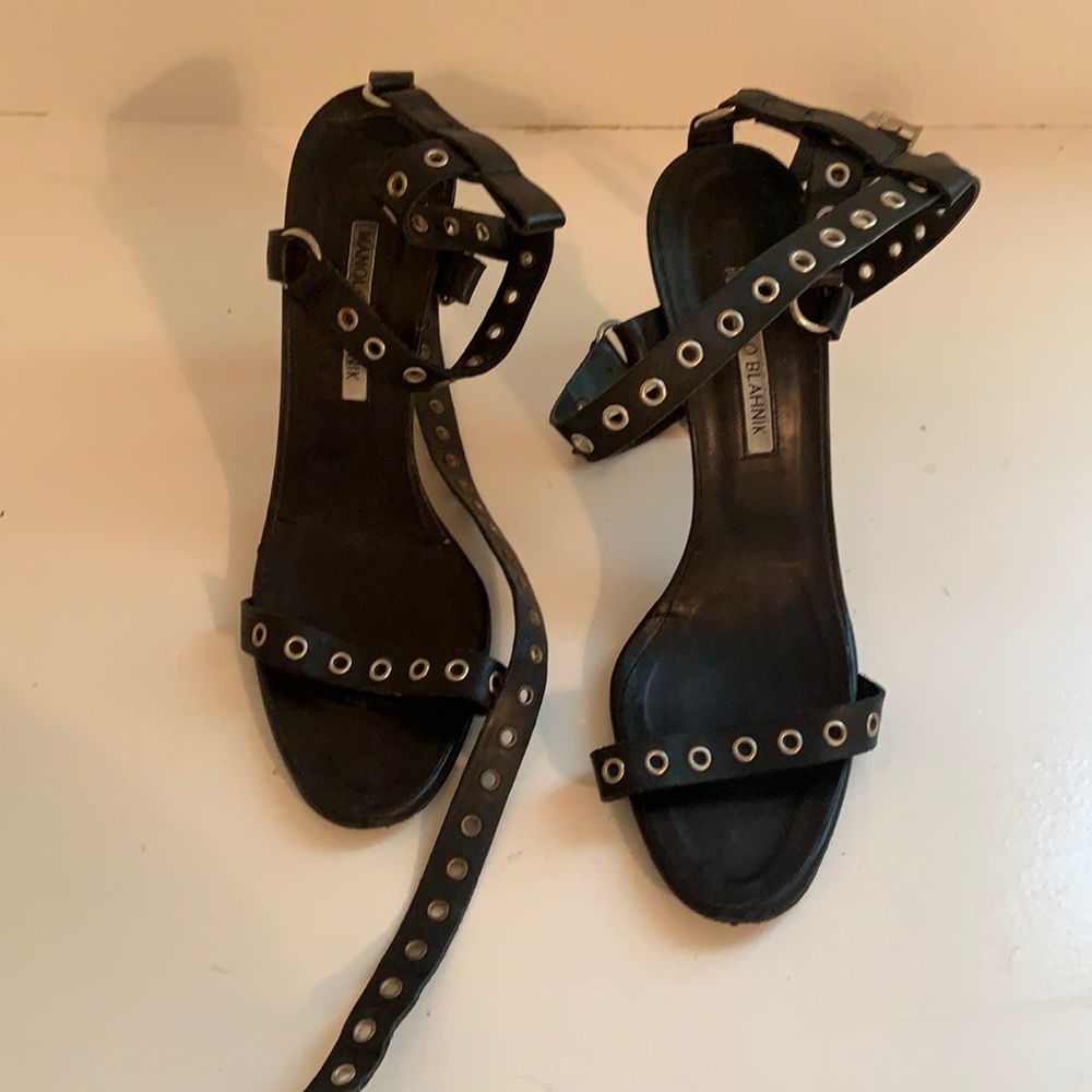 Manolo Blahnik grommet strap of heel sandals